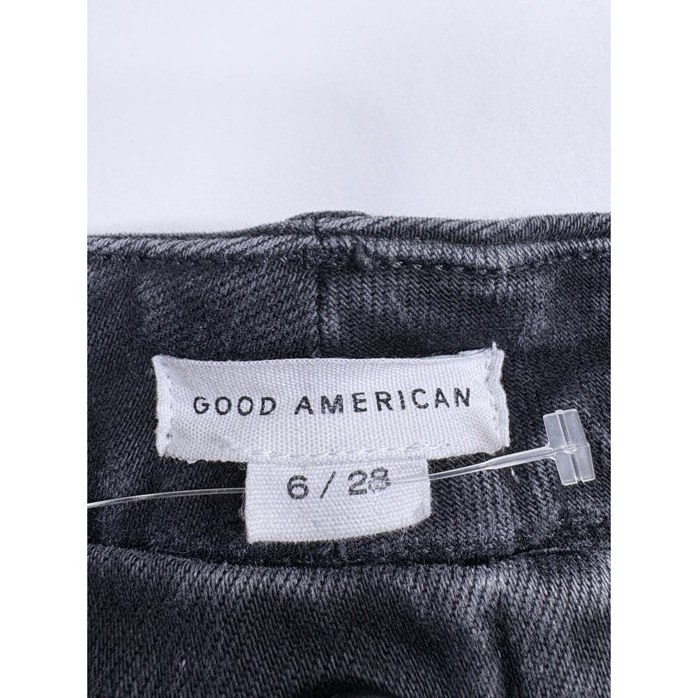 Good American Washed Black High Rise Button Fly Flare Jeans Raw Hem Size 6/28 - Picture 5 of 16